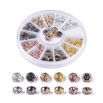 Brass Rhinestone Spacer Beads, Grade AAA, Straight Flange, Nickel Free, Mixed Metal Color, Rondelle, Crystal, 5x2.5mm, Hole: 1mm, 6colors, 10pcs/color, 60pcs/box