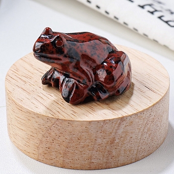 Natural Mahogany Obsidian Carved Healing Frog Figurines, Reiki Energy Stone Display Decorations, 37x32x25mm