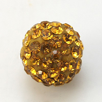 Pave Disco Ball Beads, Polymer Clay Rhinestone Beads, Grade A, Round, Topaz, PP12(1.8~1.9mm), 8mm, Hole: 1mm