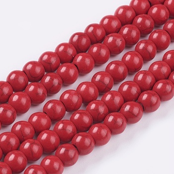 Synthetic Turquoise Beads Strands, Dyed, Round, Crimson, 6mm, Hole: 1mm, about 67pcs/strand, 15.75 inch