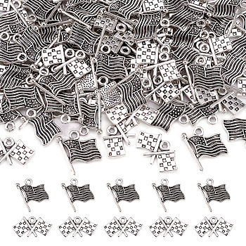 120Pcs 2 Styles Tibetan Style Zinc Alloy Flag Pendants, Antique Silver, 60pcs/style