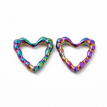 Ion Plating(IP) 304 Stainless Steel Linking Rings, Bumpy, Heart, Rainbow Color, 14x15x3mm, Inner Diameter: 8x10.5mm