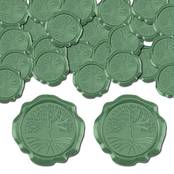 100Pcs Adhesive Wax Seal Stickers, Envelope Seal Decoration, For Craft Scrapbook DIY Gift, Medium Sea Green, Tree of Life, 30mm