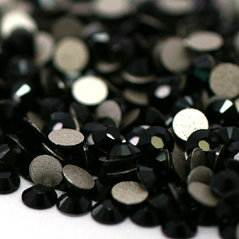 Glass Flat Back Rhinestone, Grade A, Back Plated, Faceted, Half Round, Jet, 6.3~6.5mm, about 288pcs/bag