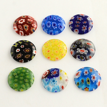Handmade Millefiori Glass Cabochons, Half Round/Dome, Mixed Color, 18x3.5mm