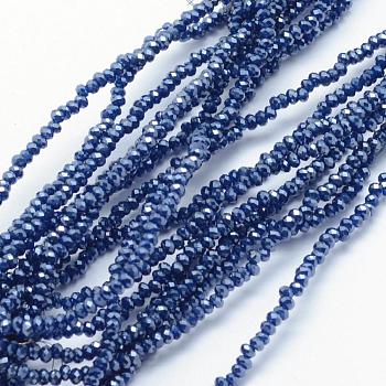 Electroplate Glass Beads Strands, Pearl Luster Plated, Faceted, Rondelle, Marine Blue, 2.5x1.5mm, Hole: 0.5mm, about 197~201pcs/strand, 12.9 inch(33cm)