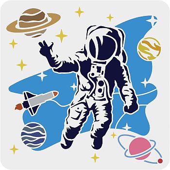 Large Plastic Reusable Drawing Painting Stencils Templates, for Painting on Scrapbook Fabric Tiles Floor Furniture Wood, Square, Space Theme Pattern, 300x300mm