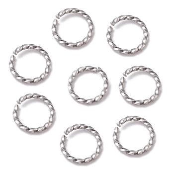 304 Stainless Steel Jump Rings, Open Jump Rings, Twisted, Stainless Steel Color, 18 Gauge, 8x1mm, Inner Diameter: 6mm