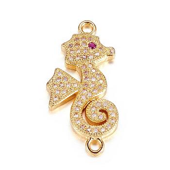 Brass Micro Pave Cubic Zirconia Links, Sea Horse, Golden, 26x12x2mm, Hole: 1mm