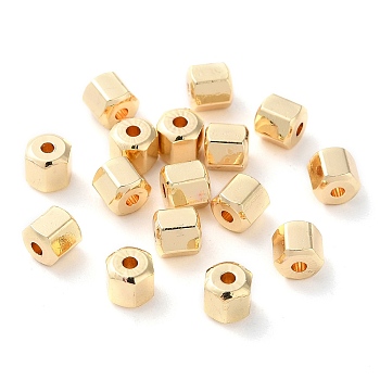 Rack Plating Brass Beads, Long-Lasting Plated, Hexagon, Real 14K Gold Plated, 4x4x4.5mm, Hole: 1mm