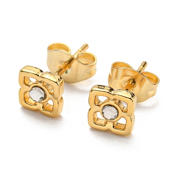 Vacuum Plating 304 Stainless Steel Stud Earrings, with 201 Stainless Steel Ear Nuts, with Rhinestone for Women, Flower, Golden, 5.5x5.5mm