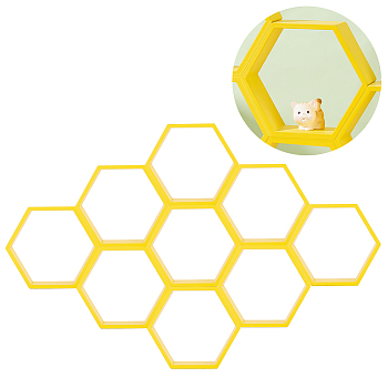 Wood Display Stand, Hexagon, Yellow, 10x11.5x3.55cm, Inner Diameter: 9.1x10.35cm
