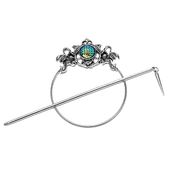 Mermaid Theme Alloy Hair Cuff Pin, Hair Sticks, Ponytail Holder, Antique Silver, 125mm