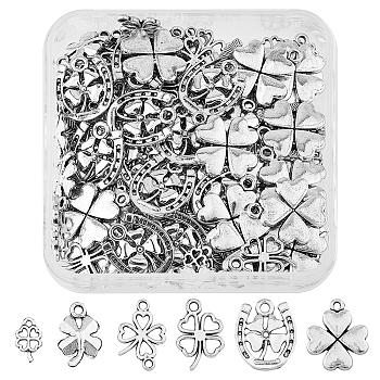 DIY Jewelry Making Finding Kit, Including Tibetan Style Alloy Pendants & Connector Charms, Clover, Antique Silver, 10~21x6~17.5x1~2.5mm, Hole: 1~2mm, 120Pcs/box
