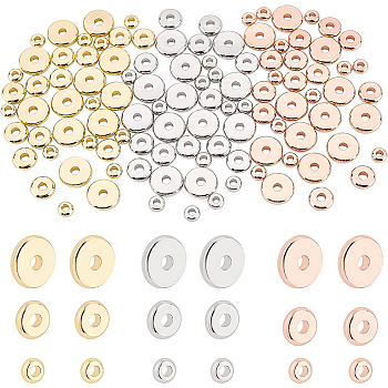 108Pcs 9 Styles Brass Spacer Beads, Disc, Mixed Color, 4~8x1.2~1.6mm, Hole: 1.5~2mm, 12pcs/style