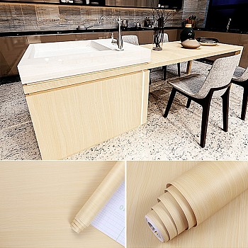 Self-Adhesive Wood Grain Contact Paper, Wall Stickers, for Shelf Liner Dresser Drawer Locker, Beige, 410x0.3mm, about 3m/roll