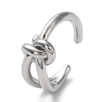 Rack Plating Brass Knot Open Cuff Rings for Women, Lead Free & Cadmium Free, Long-Lasting Plated, Platinum, Inner Diameter: 17.4mm