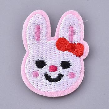 Computerized Embroidery Cloth Iron on/Sew on Patches, Costume Accessories, Appliques, Rabbit, Pink, 37x27.5x1.5mm