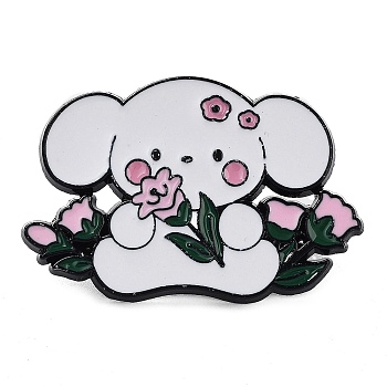 Flower Rose Dog Enamel Pin, Alloy Brooch for Backpack Clothes, Pink, 23.5x35x1.5mm