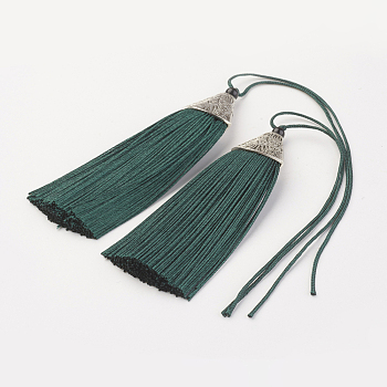 Nylon Tassels Big Pendant Decorations, with CCB Plastic, Antique Silver, Teal, 85x20x10.5mm