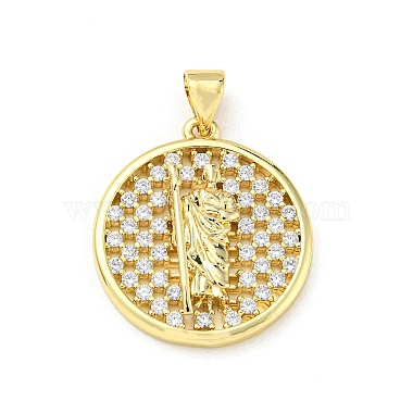 Real 16K Gold Plated Clear Round Brass+Cubic Zirconia Pendants