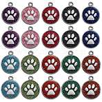 20Pcs 10 Colors Enamel Charms, with Platinum Plated Alloy Findings and Glitter Powder, Flat Round with Dog Paw Prints, Mixed Color, 23x19x2.1mm, Hole: 2.1mm, 2pcs/color(ENAM-SZ0001-95)