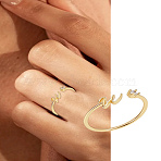 1Pc Letter Brass Rhinestone Open Cuff Rings for Women, Letter W, Inner Diameter: 17~18mm(AJEW-LP0004-47W-G)