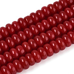 Opaque Spray Painted Glass Beads, Rondelle, Dark Red, 6~6.5x3mm, Hole: 1mm, about 103~118pcs/strand, 14.57~14.96 inch(37~38cm)(GLAA-ZX008-6mm-18O)