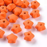 Acrylic Beads, Rubberized Style, Half Drilled, Star, Dark Orange, 16x17x11mm, Hole: 3.5mm(OACR-S039-01-84)