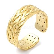 304 Stainless Steel Textured Open Cuff Ring for Women, Real 14K Gold Plated, Inner Diameter: 19mm(RJEW-I098-34G)