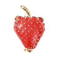 KC Gold Plated Alloy Fruit Brooches, Strawberry Enamel Pins, Red, 33x22.5x11mm(JEWB-L017-02KCG-01)