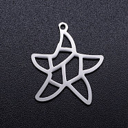 201 Stainless Steel Hollow Pendants, Starfish/Sea Stars, Stainless Steel Color, 15.5x13x1mm, Hole: 1.5mm(STAS-Q201-JN282-1-13)