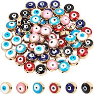 Opaque Acrylic Enamel Beads, Flat Round with Evil Eye, Golden, Mixed Color, 7.5x5.5mm, Hole: 1.5mm, 6color, 10pcs/color, 60pcs/box(ACRC-NB0001-01)