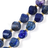 Natural Lapis Lazuli Beads Strands, with Seed Beads, Faceted, Twist, 8.5~9x7mm, Hole: 1mm, about 35~40pcs/strand, 15.43~15.47''(39.2~39.3cm)(G-L579-08A)