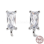 Rhodium Plated 925 Sterling Silver with Clear Cubic Zirconia Stud Earring Findings, with S925 Stamp, Rectangle, Real Platinum Plated, 8.5x4mm, Hole: 1mm, Pin: 0.6mm(STER-G036-10P)