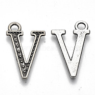 Tibetan Style Alloy Pendants, Cadmium Free & Lead Free, Letter V, Antique Silver, 26.5x16x1.5mm, Hole: 3mm, about 950pcs/1000g(TIBE-S320-161AS-LF)