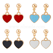 4 Pairs 4 Colors Alloy Enamel Dangle Stud Earrings, Heart, Mixed Color, 20.5x10.5mm, 1 pair/color(EJEW-FI0003-05)