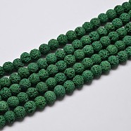 Natural Lava Rock Round Bead Strands, Dyed, Dark Green, 8mm, Hole: 1mm, about 50pcs/strand, 15.7 inch(G-I124-8mm-04)