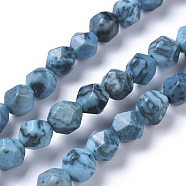 Natural China Silver Leaf Jasper Beads Strands, Dyed & Heated, Star Cut Round Beads, Faceted, Light Sky Blue, 8mm, Hole: 0.7mm, about 43pcs/strand, 14.96 inch(38cm)(G-F668-16-8mm)