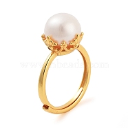 Round Natural Pearl Finger Rings, 925 Sterling Silver Adjustable Ring for Women, Golden, Inner Diameter: 17mm(STER-Z009-05G)