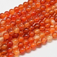 Round Natural Red Agate Bead Strands, Dyed & Heated, 6mm, Hole: 1.2mm, about 62pcs/strand, 14.9 inch(G-M257-6mm-26)