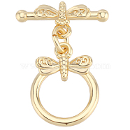 10Pcs Brass Toggle Clasps, Long-Lasting Plated, Ring with Dragonfly, Real 18K Gold Plated, Ring: 16x12x2mm, Hole: 1.2mm, Bar: 7x17x3.5mm, Hole: 1.2mm(KK-BBC0010-47)