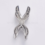 Brass Micro Pave Cubic Zirconia Beads, Long-Lasting Plated, Real Platinum Plated, Claw, 19x9mm, Hole: 2mm(ZIRC-G125-46P)