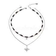 Clear Cubic Zirconia Star Pendant Necklaces Set, Natural Obsidian & Lava Rock & Pearl Beaded Chains Stackable Necklaces for Women, Platinum, 15.71~17.48 inch(39.9~44.4cm), 1Pc/style(NJEW-JN04150)