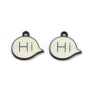 Alloy Enamel Charms, Cadmium Free & Lead Free, Dialog Box with Word Hi Charm, Beige, 14.5x15x1.5mm, Hole: 1.6mm(ENAM-R149-01B-EB)