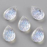 Embossed Glass Rhinestone Pendants, Teardrop, Faceted, Crystal Shimmer, 14x9x5mm, Hole: 1.4mm(GLAA-J101-05A-001SI)