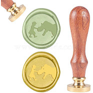 DIY Scrapbook, Brass Wax Seal Stamp and Wood Handle Sets, Human with Dinosaur, Golden, 8.9x2.5cm, Stamps: 25x14.5mm(AJEW-WH0100-434)