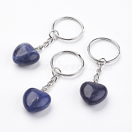 Natural Sodalite Keychain, with Platinum Iron Findings, Heart, 72mm(KEYC-F019-02E)