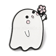 Halloween Ghost Enamel Pin, Electrophoresis Black Zinc Alloy Brooch for Backpack Clothes, Flower, 28x20x1.5mm(JEWB-E023-05EB-04)