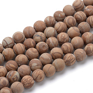 Natural Picture Jasper Round Bead Strands, Frosted Style, 8~8.5mm, Hole: 1mm, about 47pcs/strand, 15.5 inch(X-G-T055-8mm-06)